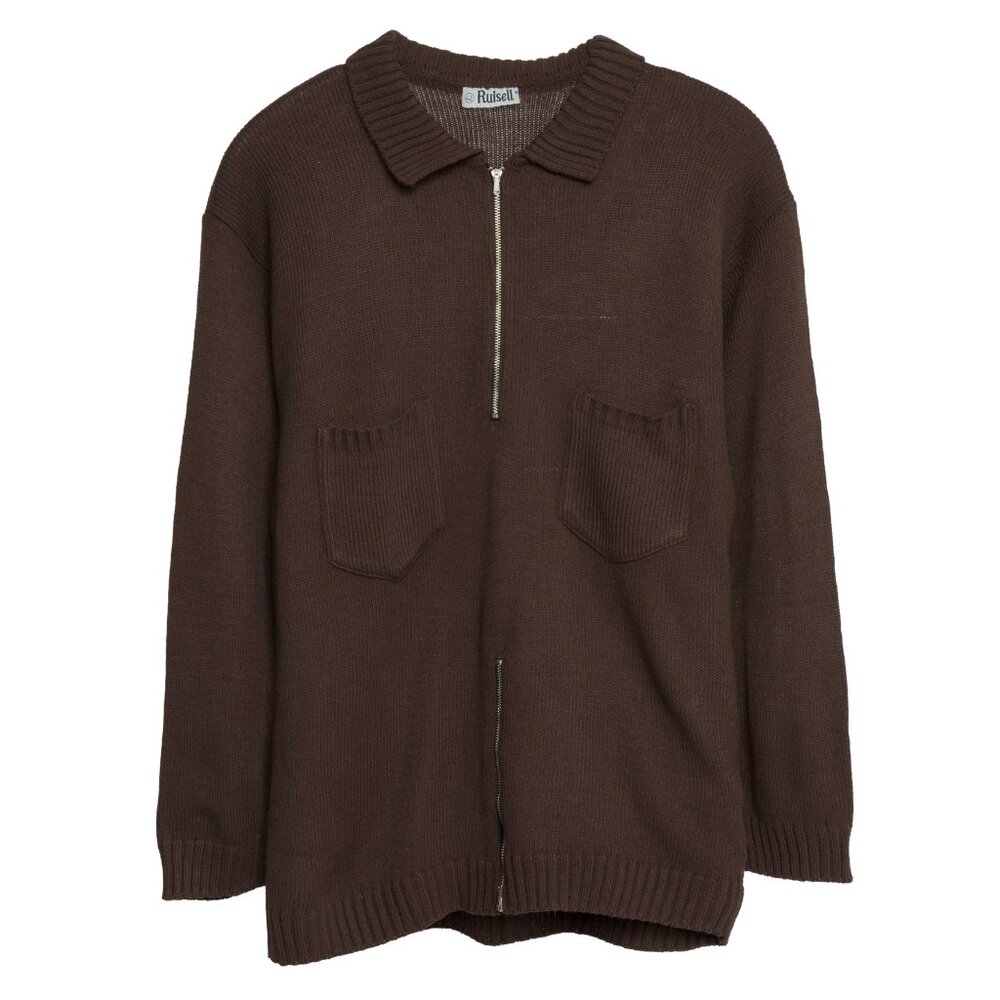 Ruisell (Spain) Vintage Rib Stitch Multi Zip Polo Sweater : L